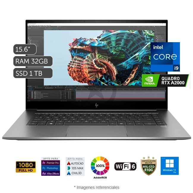 Laptop HP ZBook Studio G8 Workstation, Intel Core™ i9-11900H 2.5GHz, RAM 32GB, Sólido SSD 1TB PCIe, Video 4 GB Nvidia Quadro RTX A2000, LED 15.6\" Full HD 100% sRGB, Windows 11 Pro